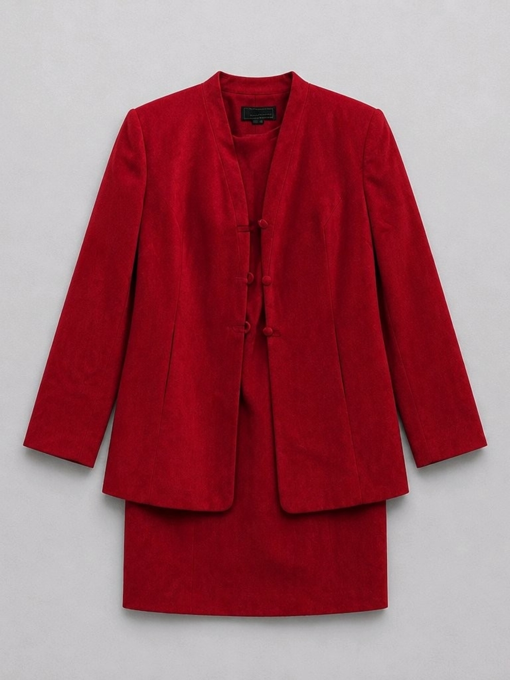 VTG 90s Laura Scott Women's Sz 10 Red Textured Jacquard Dress & Blazer Suit Set
